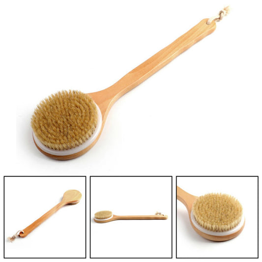 Solid Spare Premium Natural Boar Bristle Long Handle Wooden Bath Brush Shower Back SPA