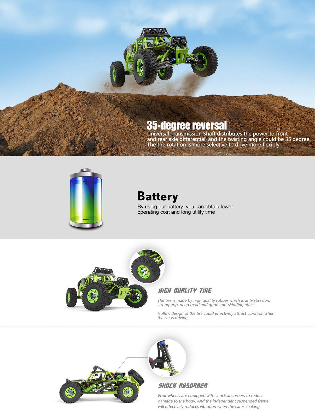 Wltoys 12427 1/12 Scale 2.4G 4WD Electric Brushed Crawler RTR RC Car Xmas Gifts