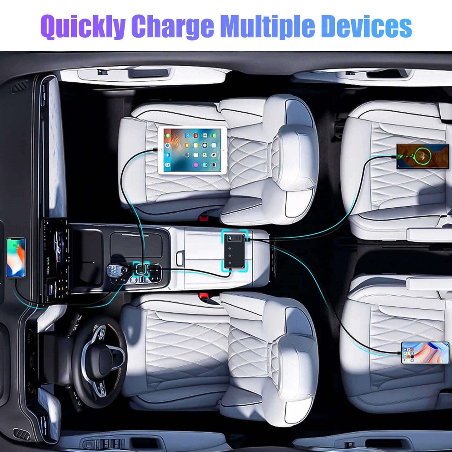9in1 Multi Car Cigarette Lighter Socket Splitter USB C Plug Fast Charger Adapter