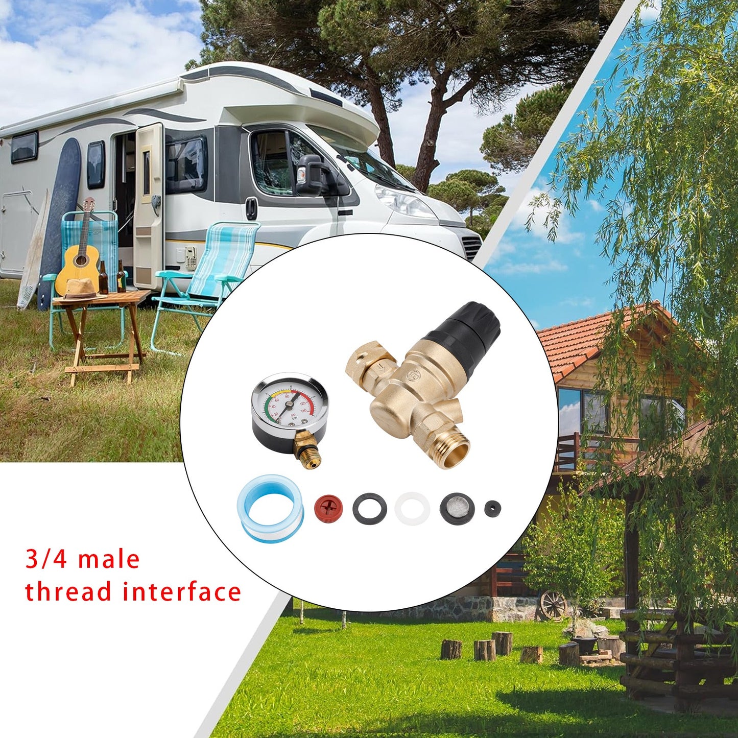 RV Water Pressure Regulator For RV Camper. Brass Lead-Free Adjustable