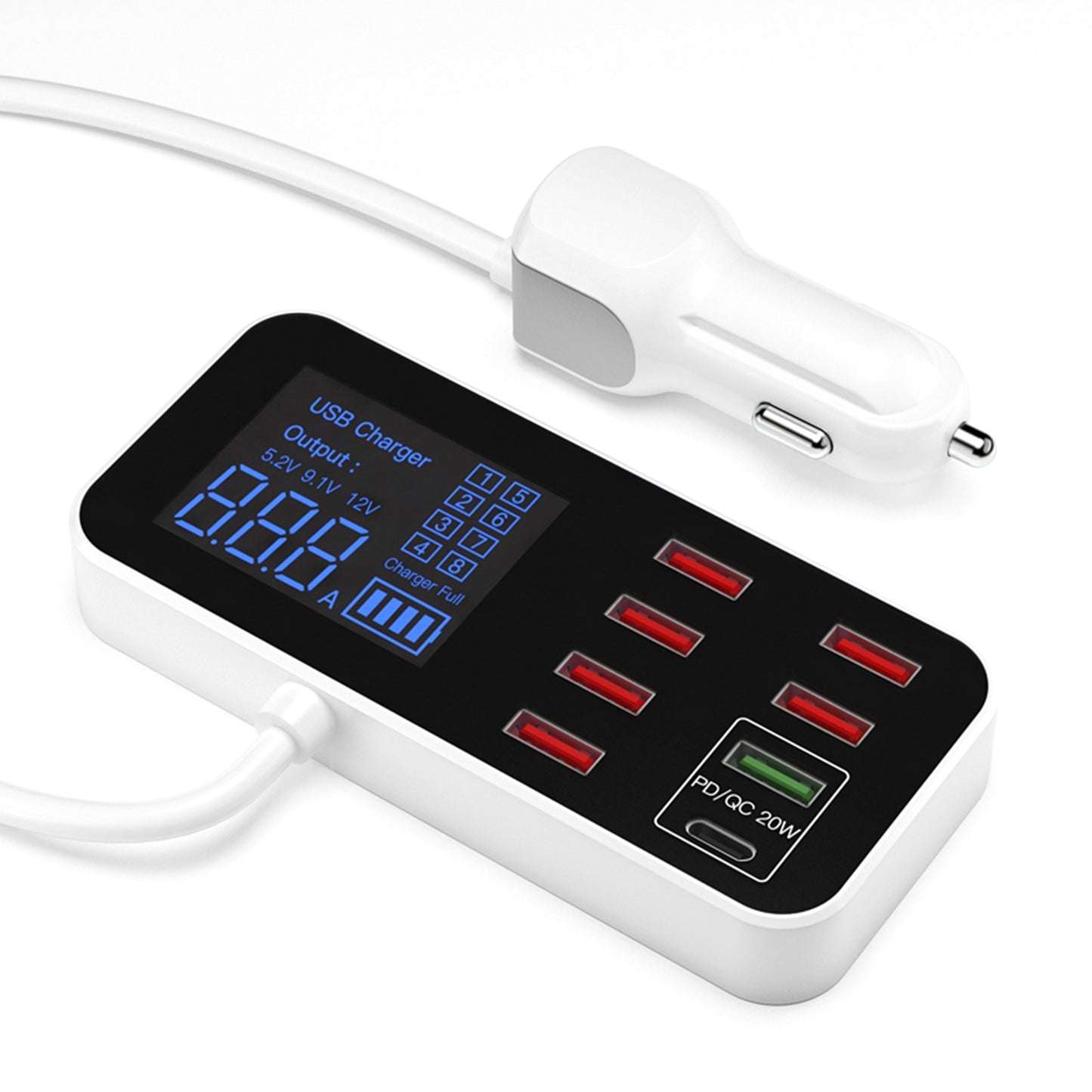 Car Charger USB PD5V1A QC3.0 Display Small Car 8 Port Car Cigarette Lighter