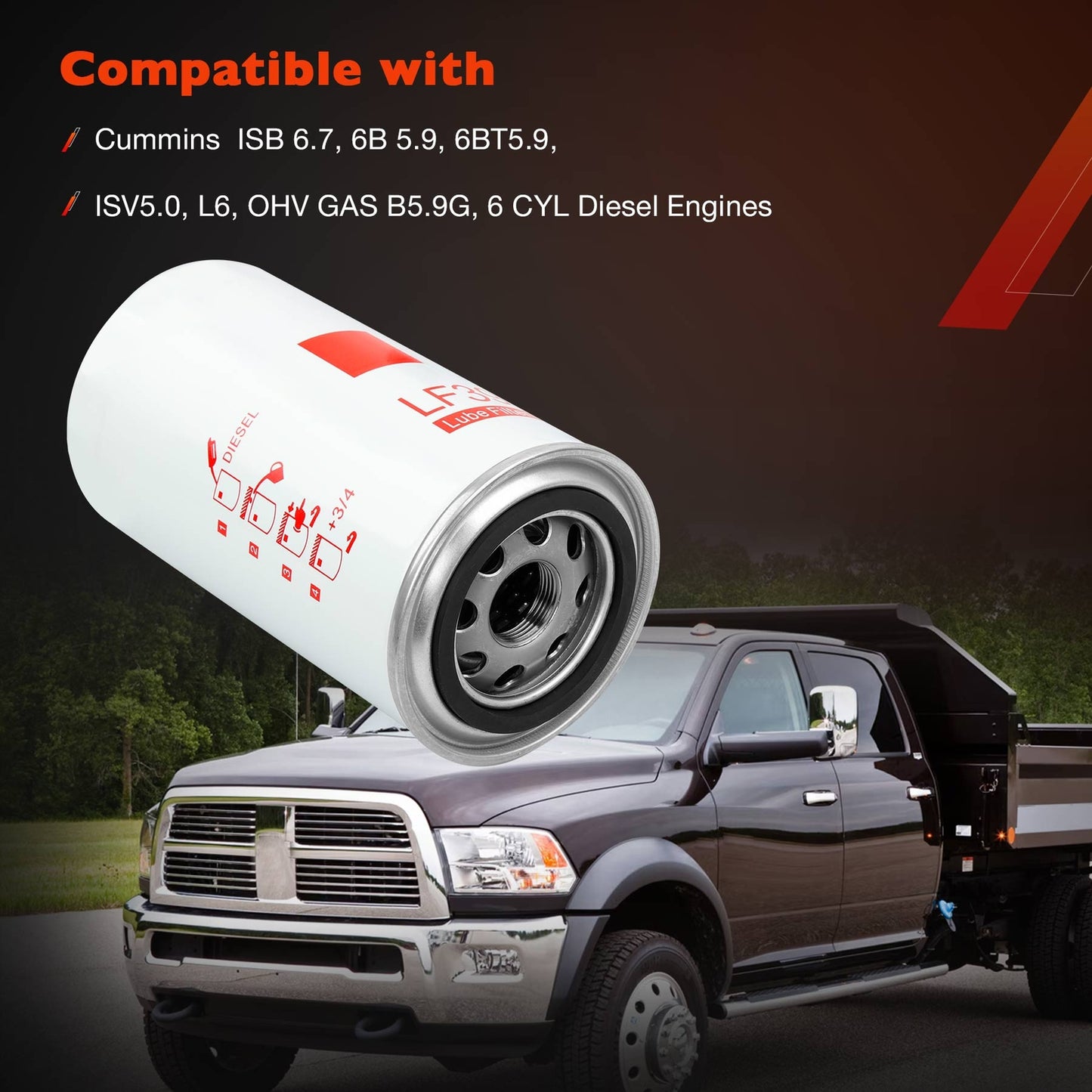 3X LF3972 Oil Lube Filter For 89-15 Dodge Ram 2500 Fleetguard Cummins 5.9L 6.7L