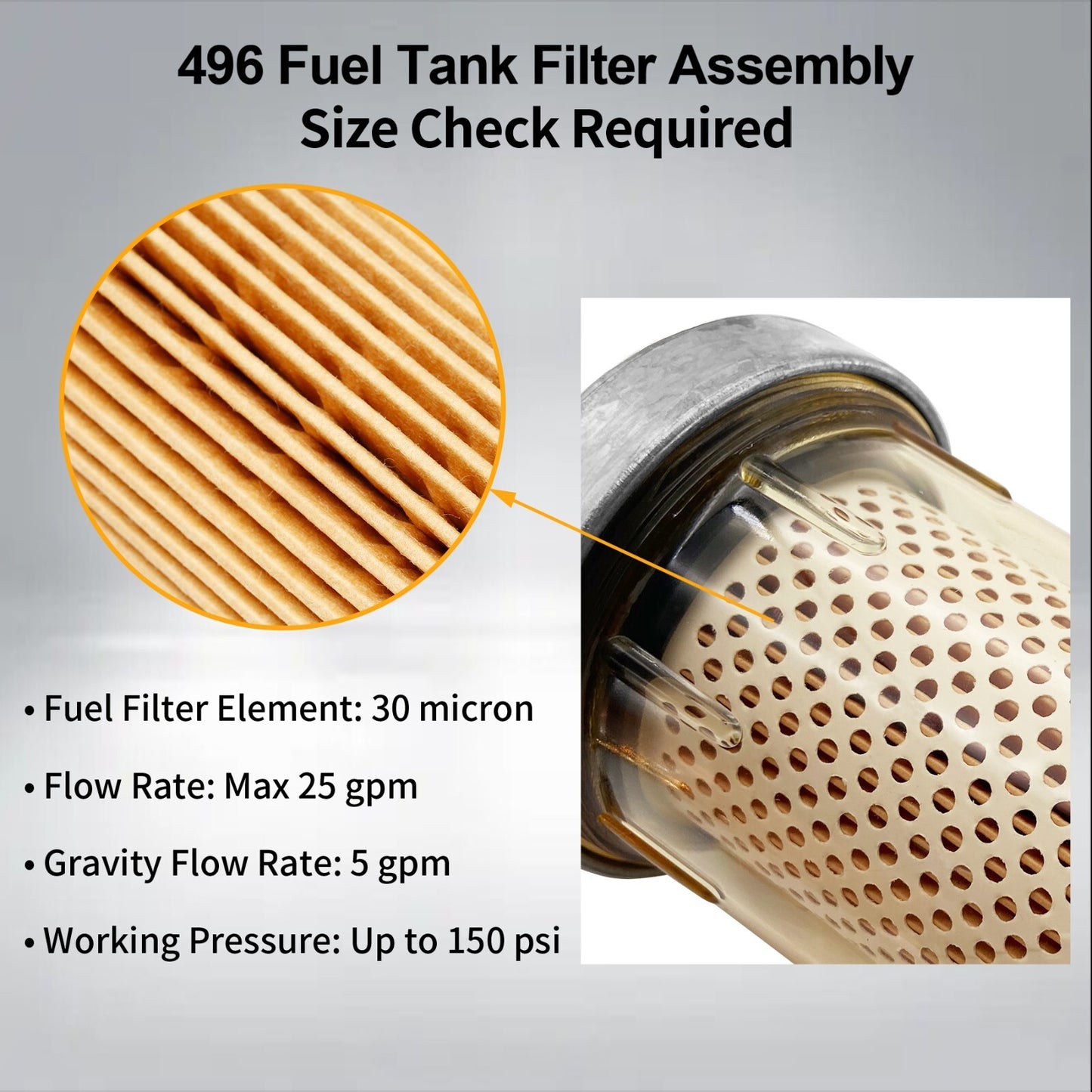 496 Fuel Transfer Tank Filter For Gasoline & Diesel Water Separate w/ 1" NPT Cap