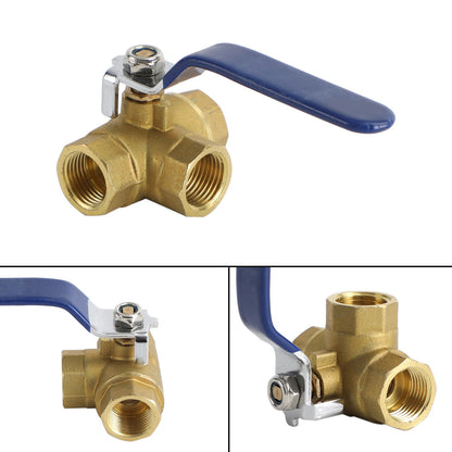 G1/2" 3 Way Ball Valve Three T Port Brass Female Type Fit For Water Oil And Gas