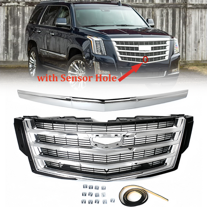 For Cadillac Escalade 2015-2020 Hood Molding Trim+Front Grille w/Sensor Hole