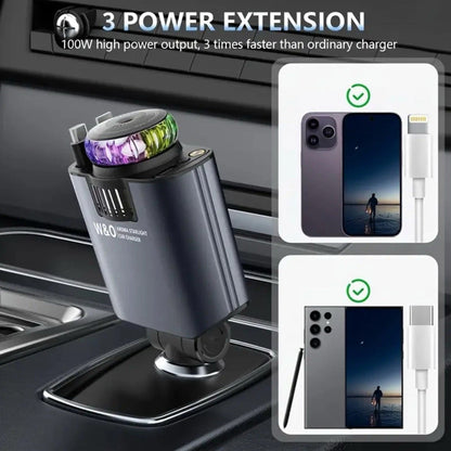120W Super Fast Car Charger Retractable Cable Car Air Freshener Starry Sky Roof