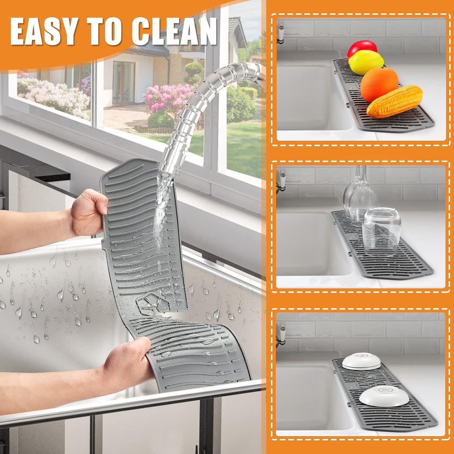 Silicone Kitchen Sink Splash Guard  24 Inch Faucet Mat for kitchen