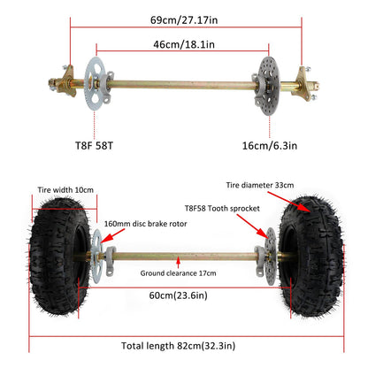29" Rear Axle Assembly Complete Wheel Hub Kit for Go Kart Quad Trike Drift Bikes