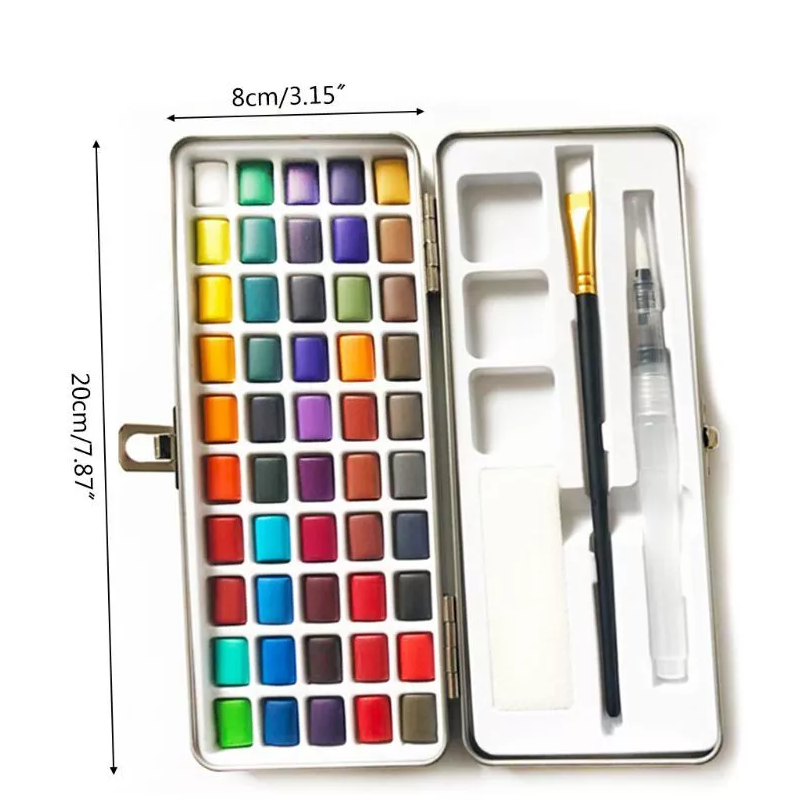 Professional 50 Colors Watercolor Paint Draw Painting + Water Brush Pigments Set