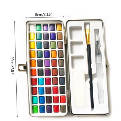 Professional 50 Colors Watercolor Paint Draw Painting + Water Brush Pigments Set
