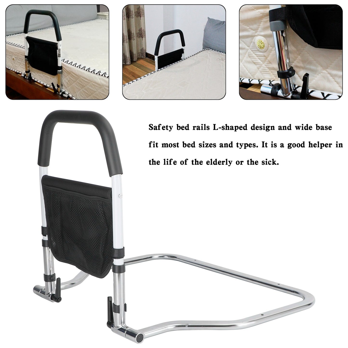 Foldable Bed Rail Safety Assist Handle Hand Guard Grab Bar Elderly Handicap