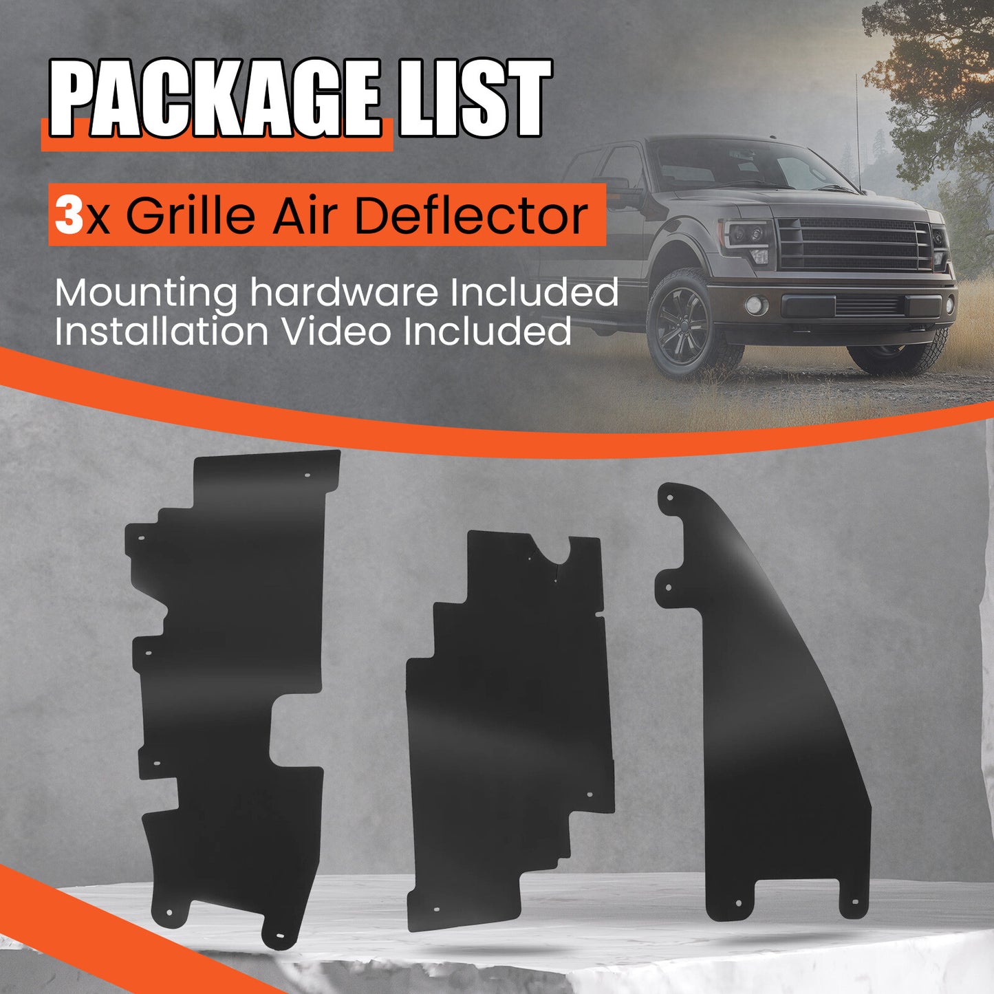 Solid Spare For Ford F150 2009-2014 Radiator Grille Air Deflector Set W/ Mounting hardware