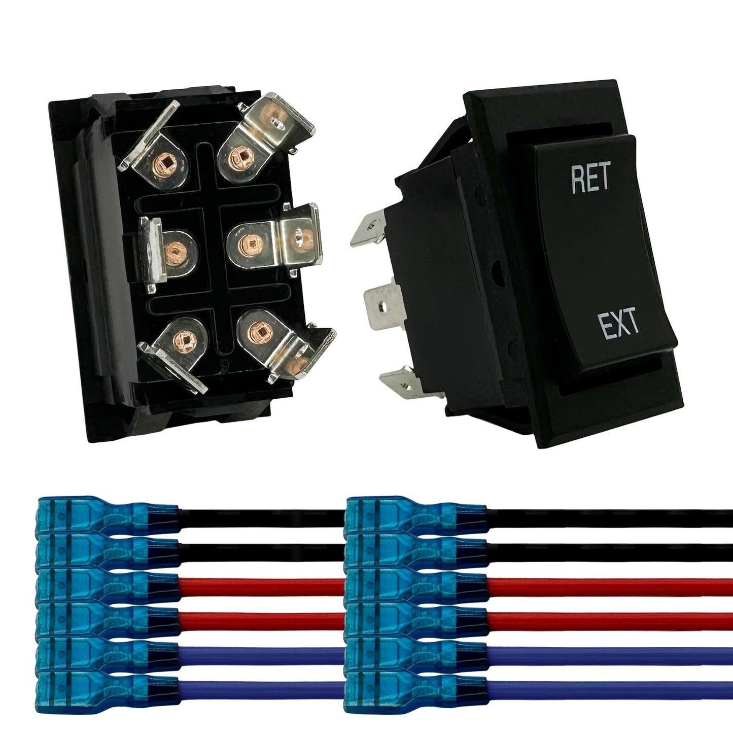 Momentary Reverse Polarity Rocker Switch 20A, 12V DC On-Off DPDT - 6 Pin (2 pk)