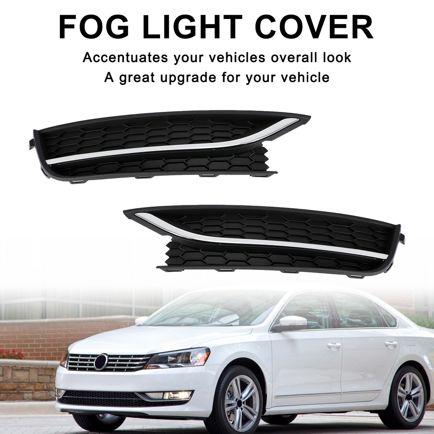 2PCS Front Driving Fog Light Cover For VW Passat 2012-2015 Black/Chrome