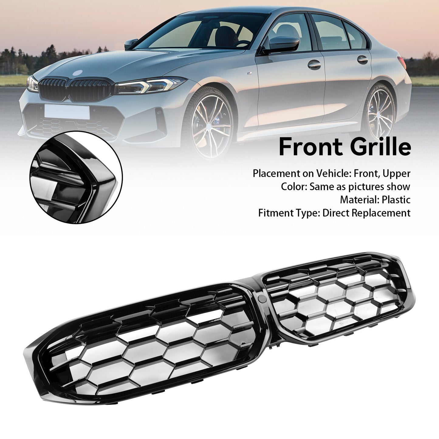 Gloss Black Front Kidney Grill Grille fit BMW G20 320i 330i M340i 2023-2024
