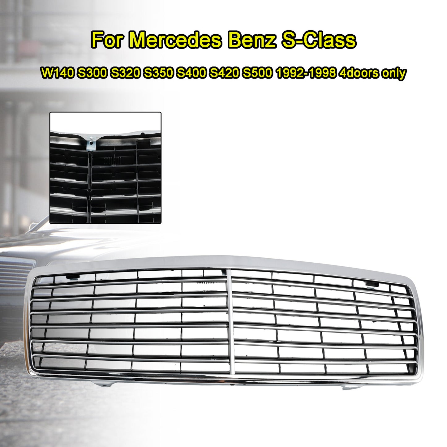 Chrome Front Bumper Grill Grille Fit Mercedes Benz S-Class W140 1992-1998