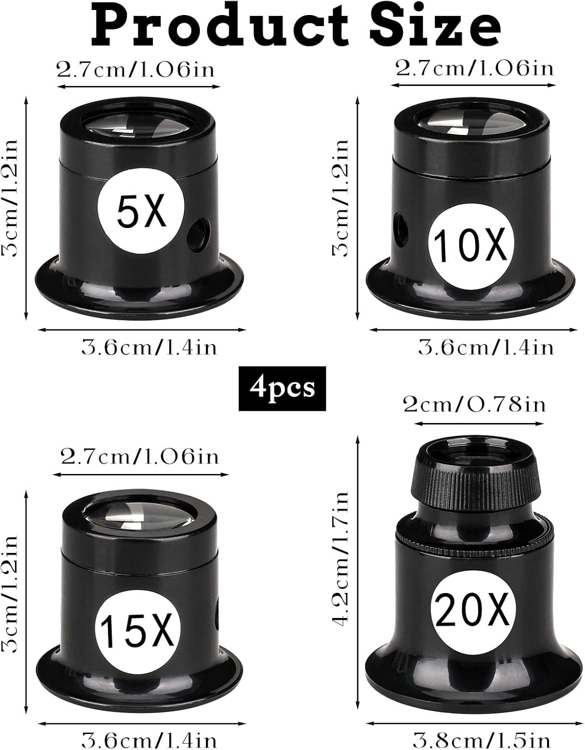 Pocket Magnifying Jewelry Eye Glass Magnifier Jewelers Loop Loupe 5X 10X 15X 20X