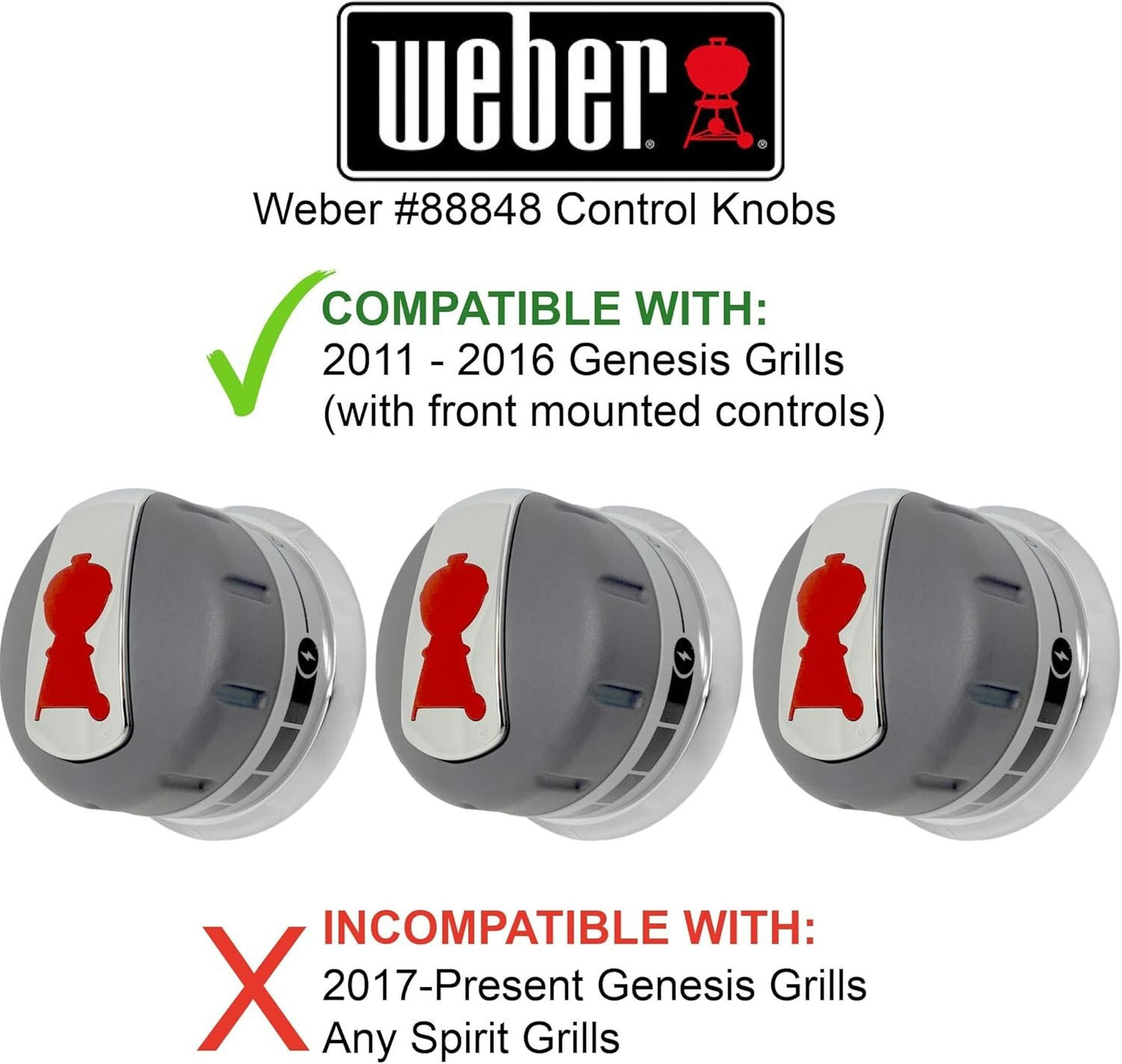 Solid Spare (3) Weber Genesis Knob Kit 88848