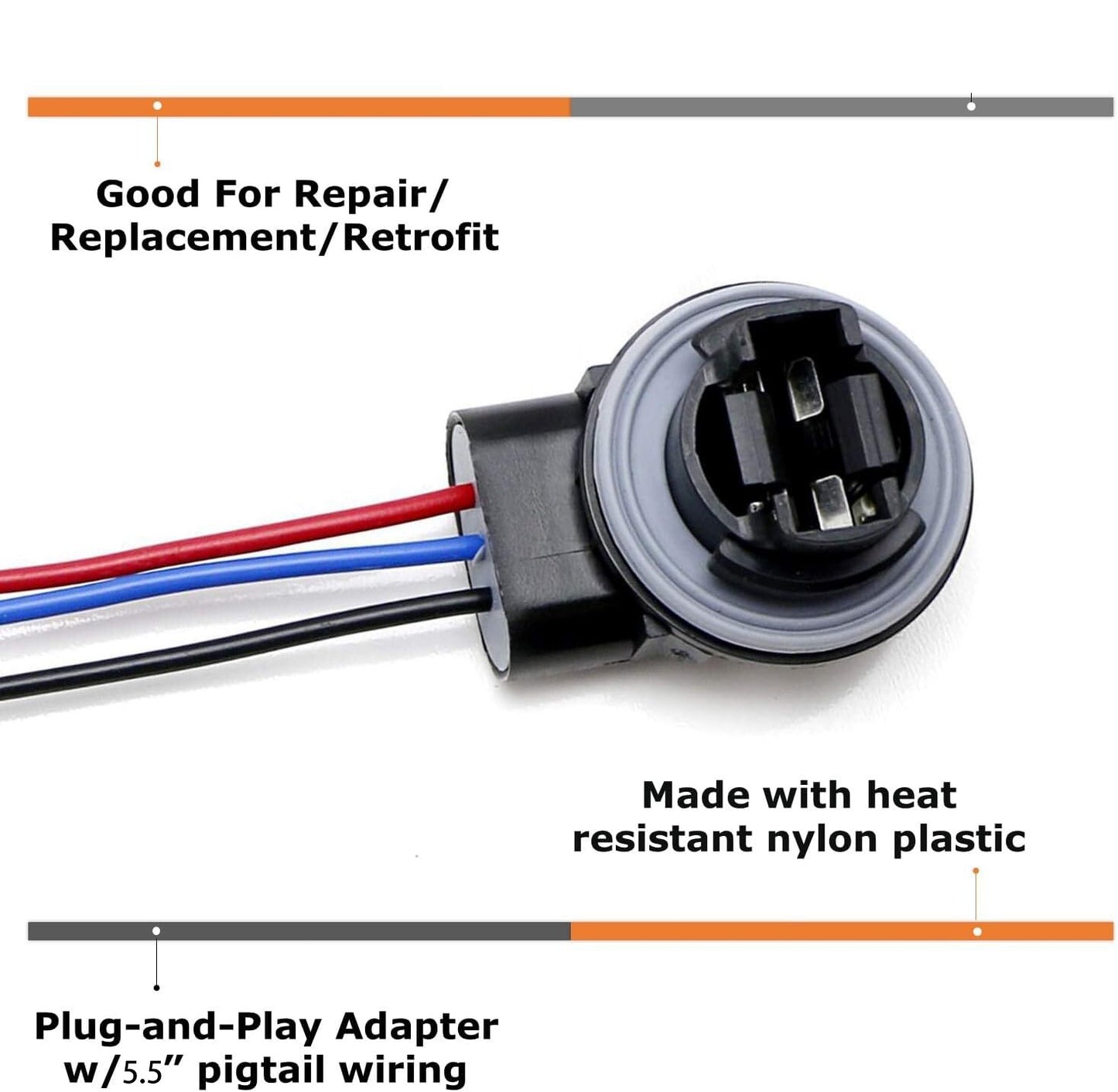 2pc 3157 4157 Bulb Socket Pig Tail Harness Wire Plug For Turn Signal Brake Light