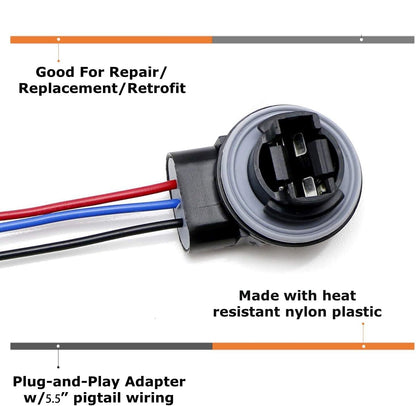 2pc 3157 4157 Bulb Socket Pig Tail Harness Wire Plug For Turn Signal Brake Light