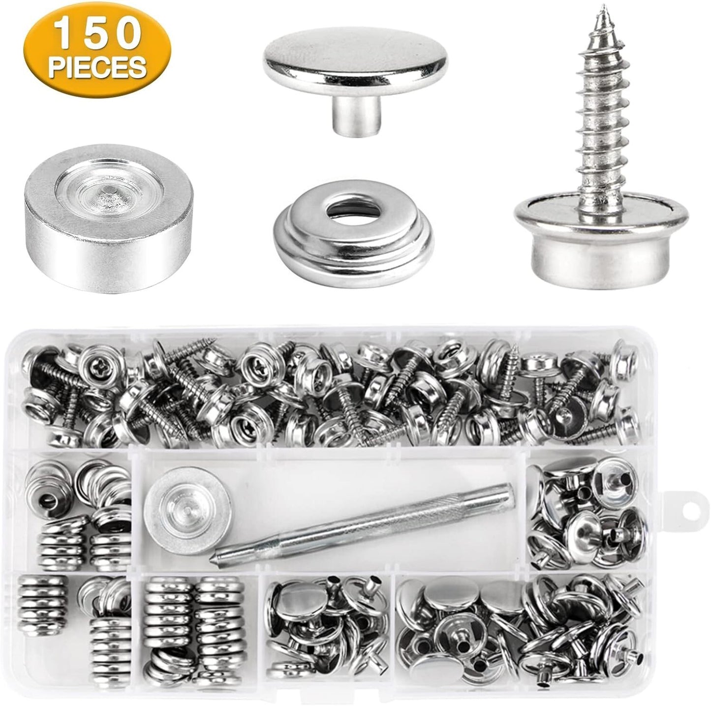 152Pcs Snap Fastener Boat Canvas Marine Screw Press Stud Cover Button Tool Kit