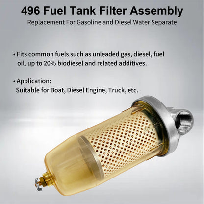 496 Fuel Transfer Tank Filter For Gasoline & Diesel Water Separate w/ 1" NPT Cap