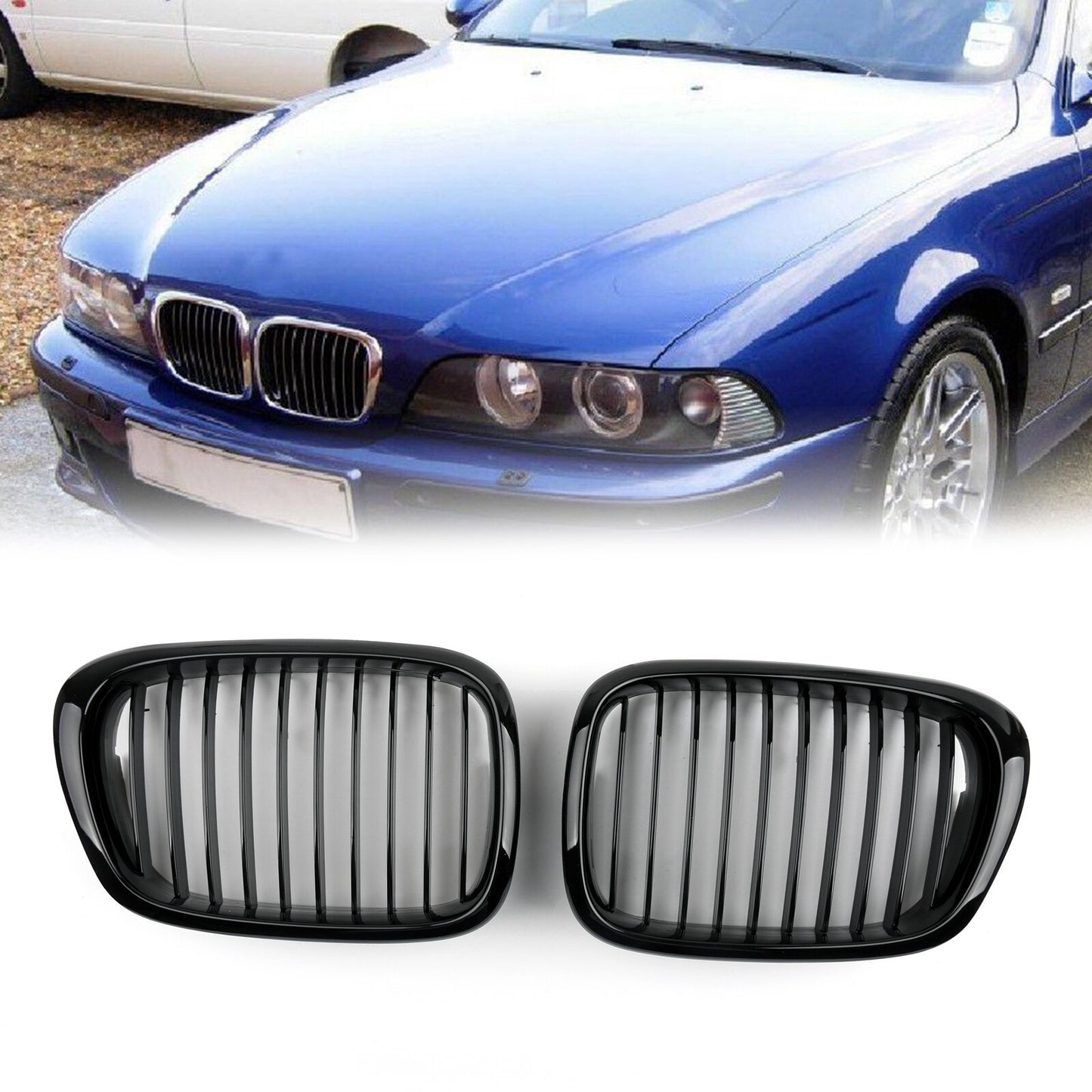 Front Fence Grill Grille Gloss Black For BMW 5-Series E39 2001 2002 2003 2004