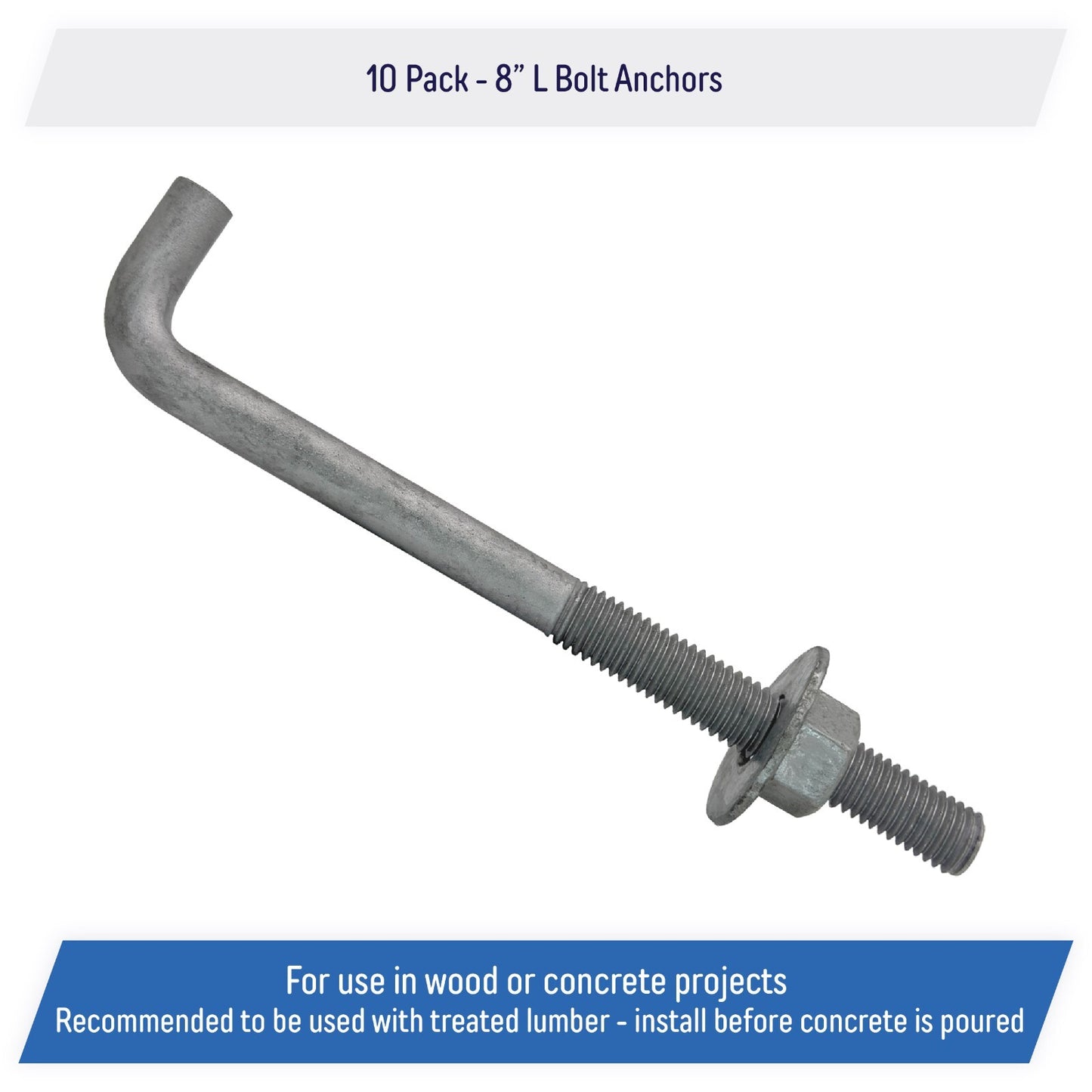 5/8" x 8-inch Galvanized Threaded Anchor Bolts for Wood, Concrete (10 Pack)
