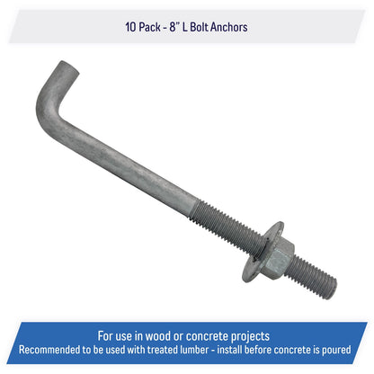5/8" x 8-inch Galvanized Threaded Anchor Bolts for Wood, Concrete (10 Pack)