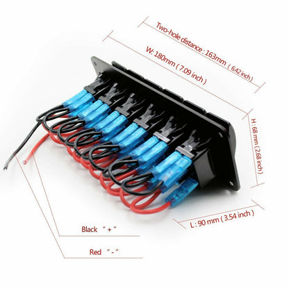6 Gang Toggle Rocker Switch Panel Dual USB for Car Boat Marine RV Truck Blue LED