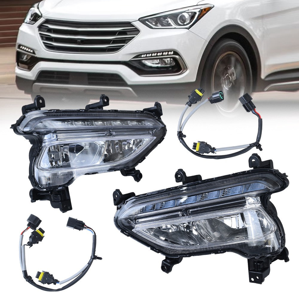 Left+Right Side Fit For 2017 2018 Hyundai Santa Fe Sport LED Fog Lights Lamps