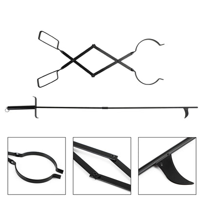 2PCS Hearth Tool Fireplace Set Fire Tools Set Campfire Tongs Fire hook Black
