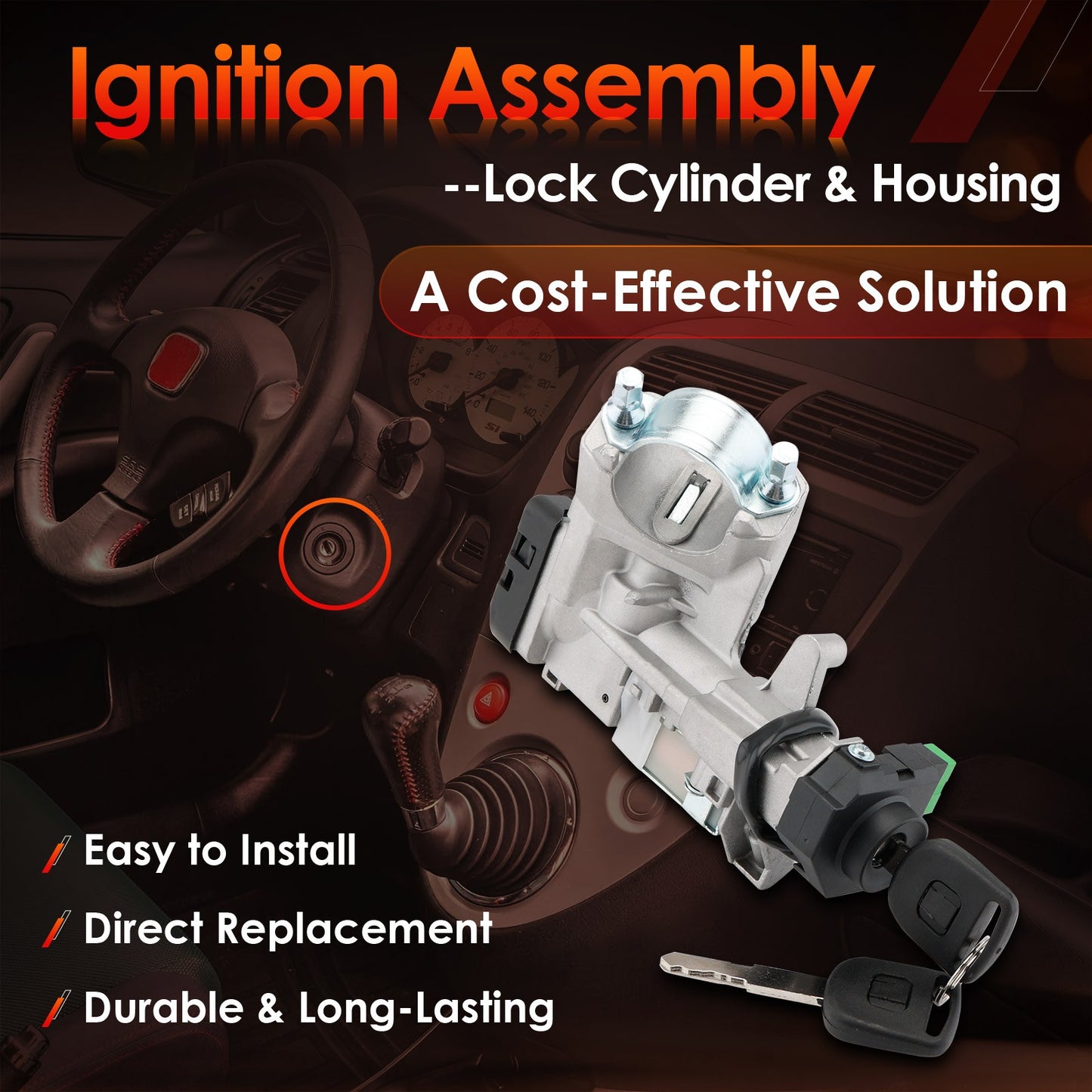 Ignition Switch Lock Cylinder & Keys w/ Chip For 01-05 Honda Civic 1.3L 1.7L L4