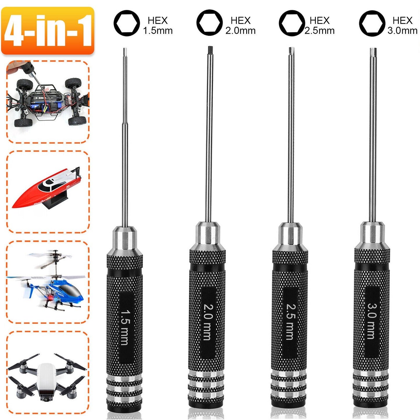 4-IN-1 Hex Screw Driver Set Repair Tools Kit 1.5mm 2.0mm 2.5mm 3.0mm For RC Car