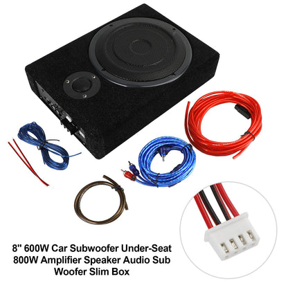 8" Car Subwoofer Under-Seat 800W Amplifier Speaker Audio Sub Woofer Slim Box