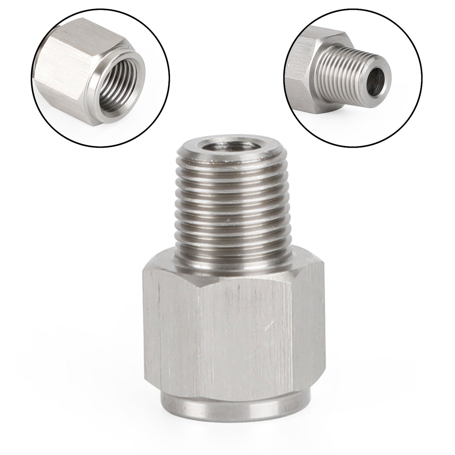 1/8" NPT Male to M10x1.0 Female Stainless Steel Oil Pressure Gauge Adapter V1