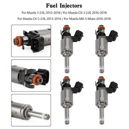 4PCS Fuel Injectors PE01-13-250C Fit Mazda 3 CX-3 CX-5 2.0 2012-18 PE01-13250B