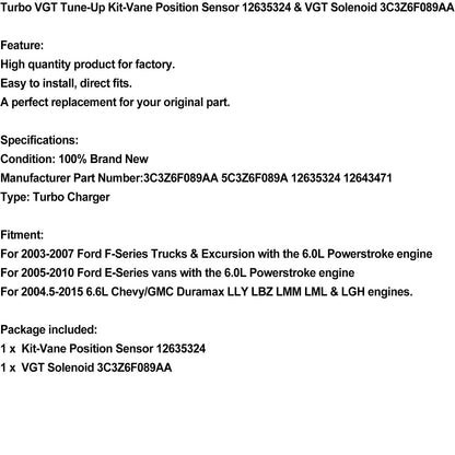 Turbo VGT Tune-Up Kit-Vane Position Sensor 12635324 & VGT Solenoid 3C3Z6F089AA U