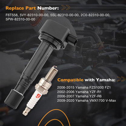 4x Ignition Coil & Spark Plugs Pack For 02-15 Yamaha  FZS1 FZ1 YZFR1 YZF R6 R6S