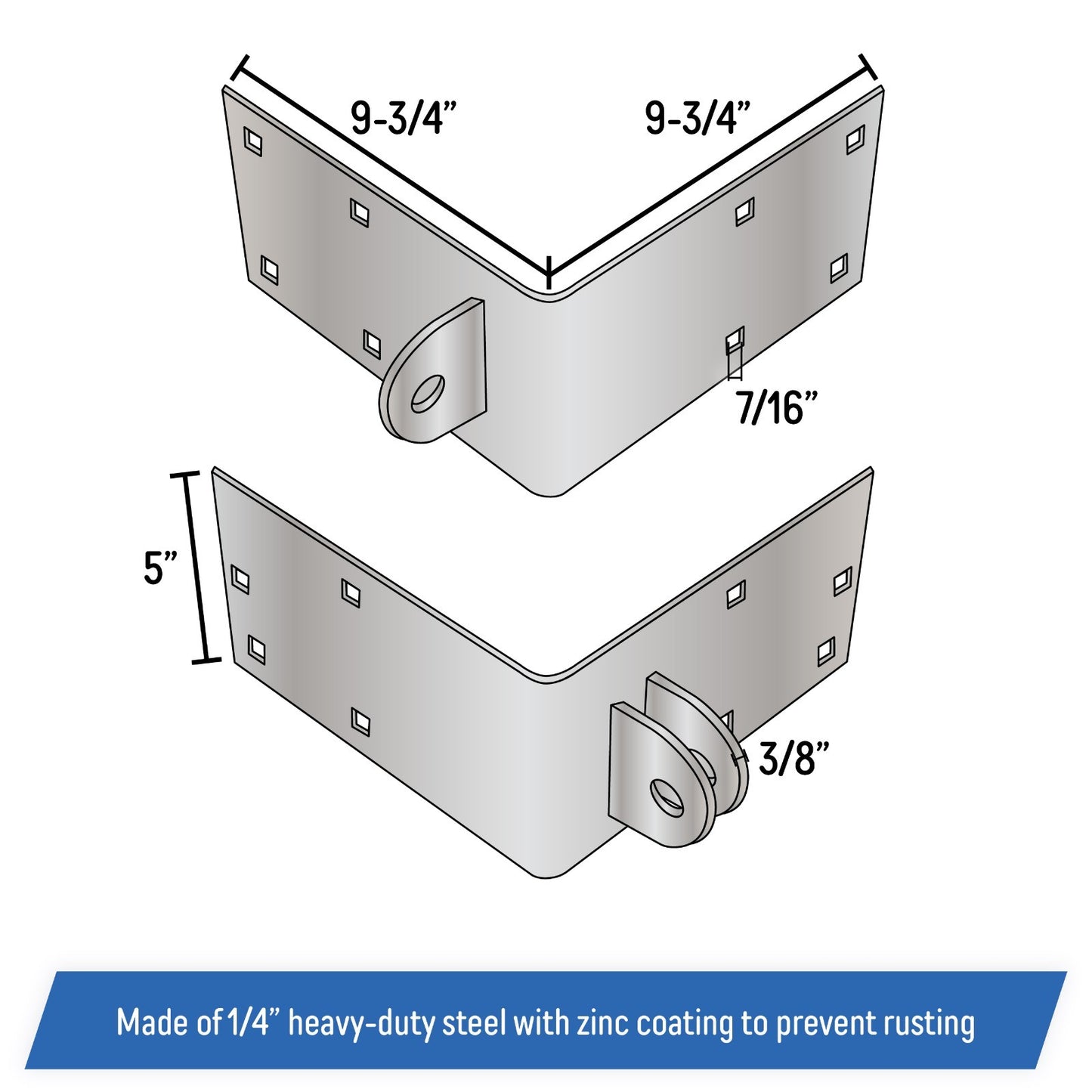 Floating Dock Outside Corner Hinge Plate, Male & Female Set - Galvanized Steel