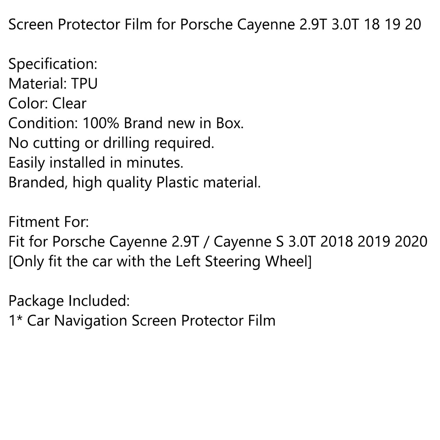 Navigation TPU Screen Protector Film For Porsche Cayenne 2.9T 3.0T 2018-2022 NEW