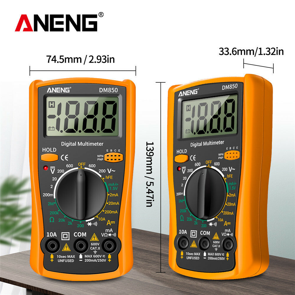 LCD Digital Multimeter Voltmeter Ammeter Ohmmeter Volt AC DC Tester Leads Meter