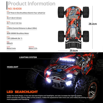 Wltoys XK 184008 RC Car 1/18 60KM/H 4WD Brushless 2.4G High Speed Off Road Truck