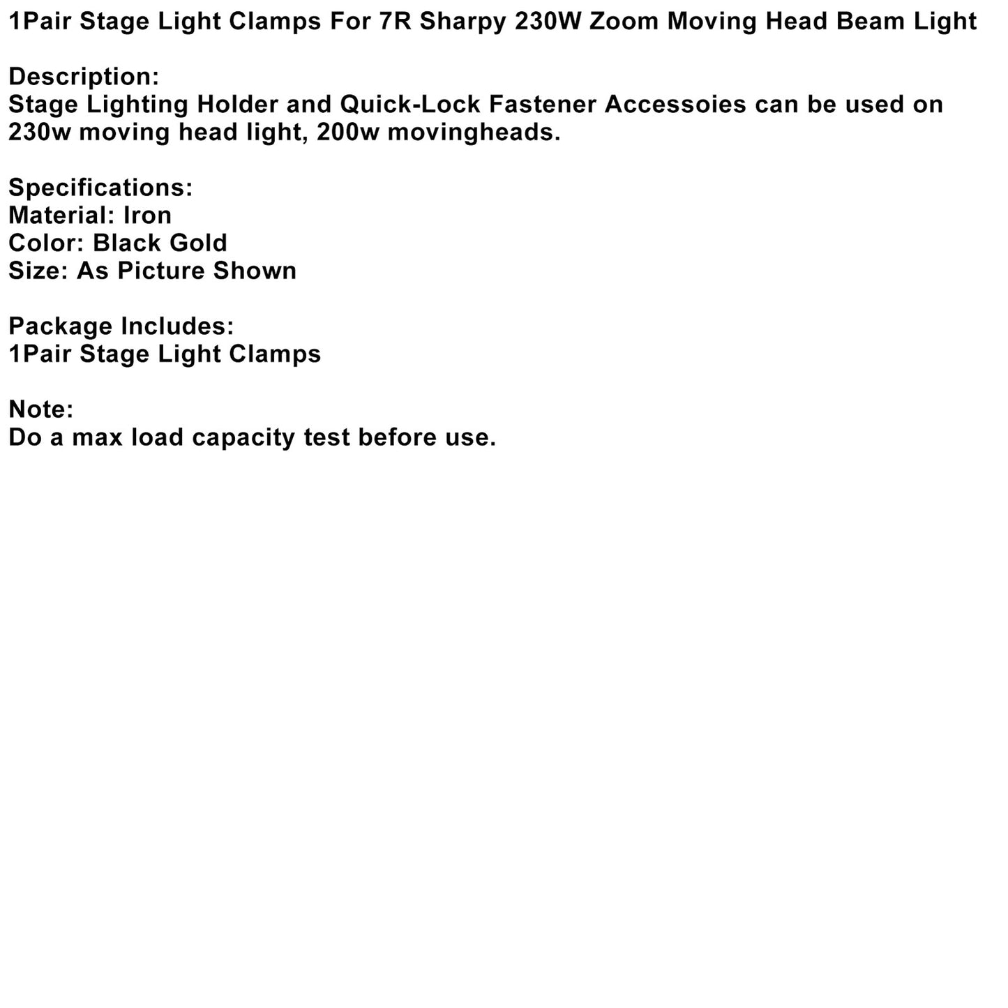 1Pair Stage Light Clamps For 7R Sharpy 230W Zoom Moving Head Beam Light 2x