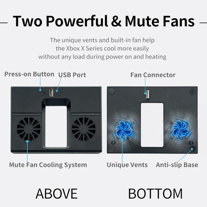 USB Cooling Fan for Xbox Series X Console Low-Noise External Vertical Cooler