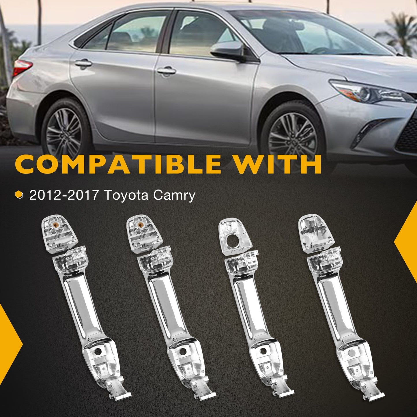 4X Exterior Door Handles Front Rear Side LH RH Fit 2012-2017 Toyota Camry Chrome