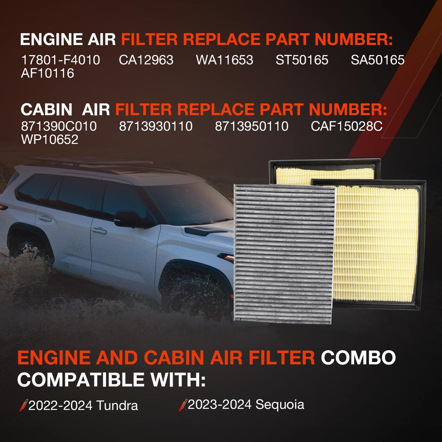 17801-F4010 Engine Cabin Air Filter For 2022-2025 Toyota Tundra Sequoia 3.4L V6