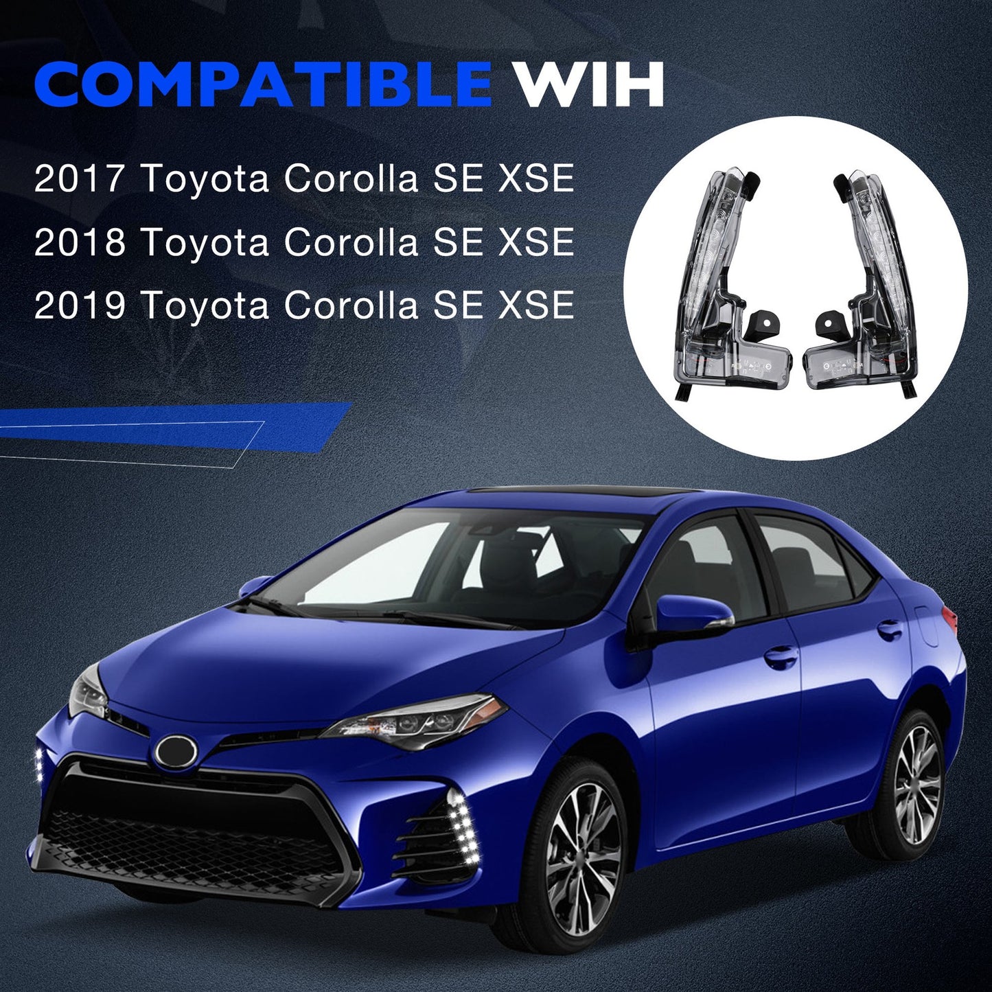 LED DRL Daytime Running Fog Light Lamp Kit For 2017-2019 Toyota Corolla SE XSE