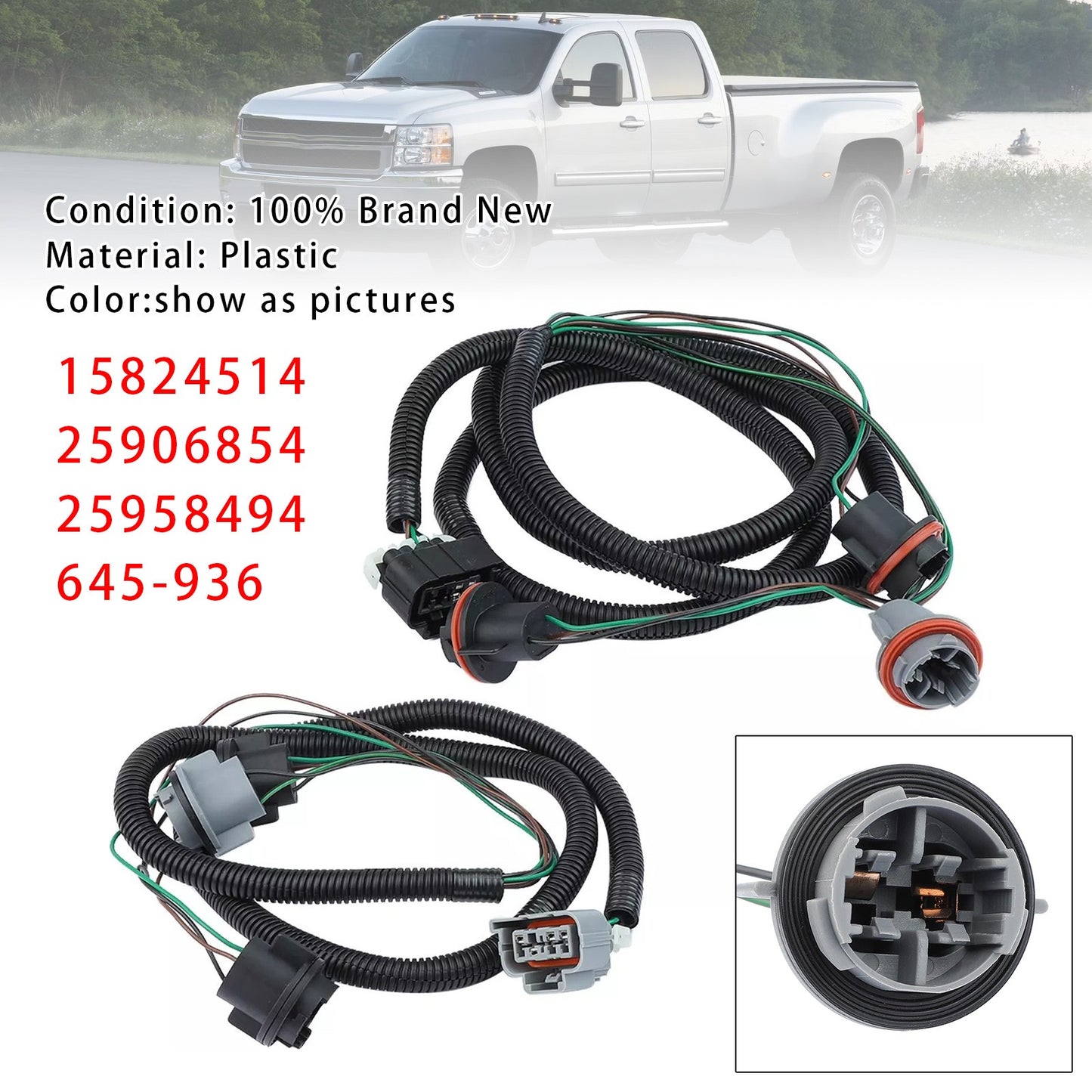 Left+ Right Tail Light Lamp Wiring Harness For Chevy GMC Pickup Truck 2007-2014