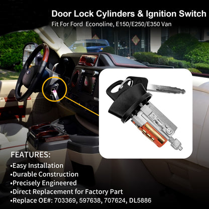 703369 Door & Ignition Switch Lock Cylinder w/ Keys Fit 1997-18 Ford E-150 E-250